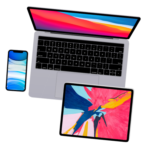 image showing Apple iPhone , Apple Macbook Pro and the iPad from above position